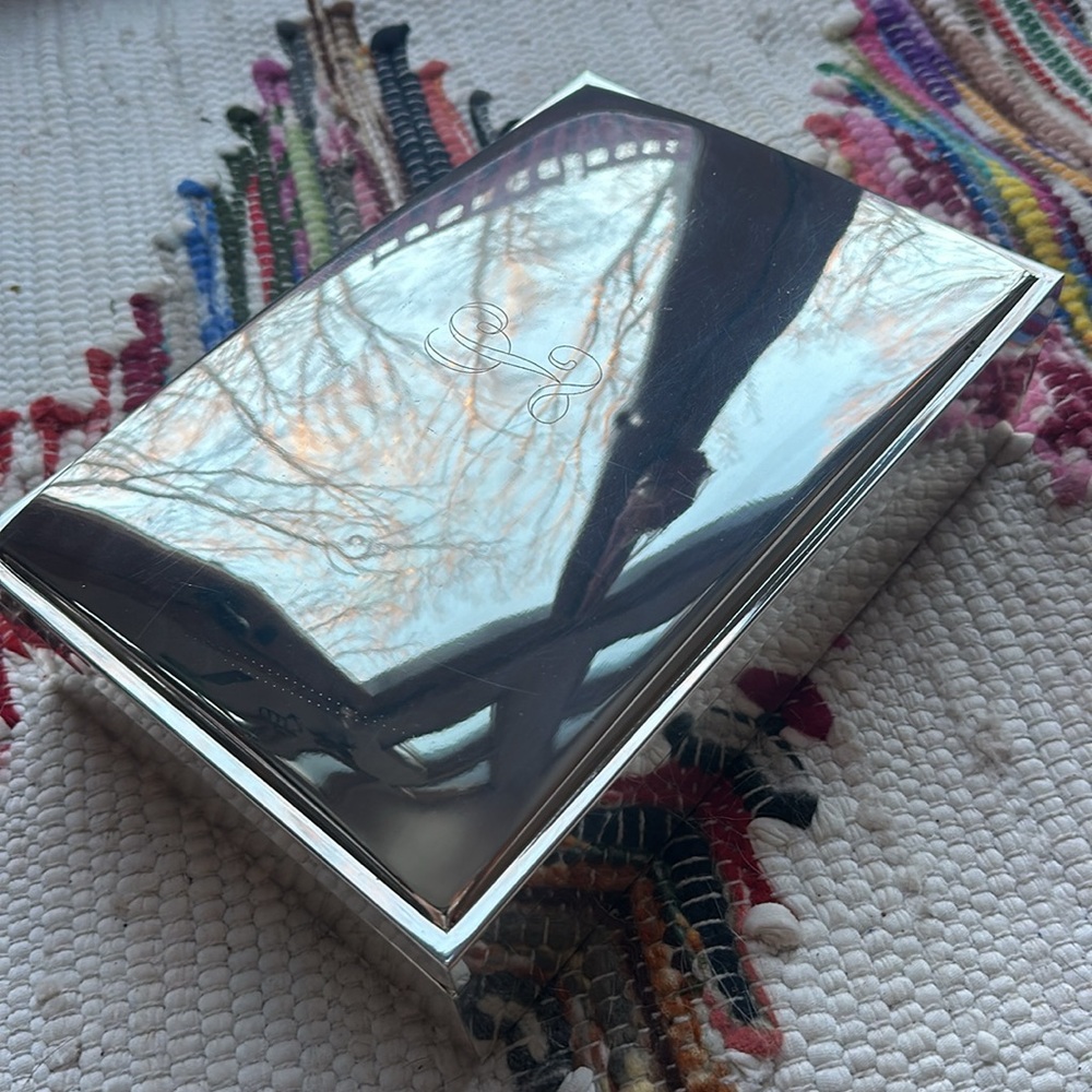 “L” monogram vintage Pottery Barn silver plated jewelry box custom gift